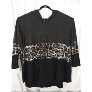 Size 6XL Animal Print Color Block Hoodie Plus Lightweight Black Gray Made in USA